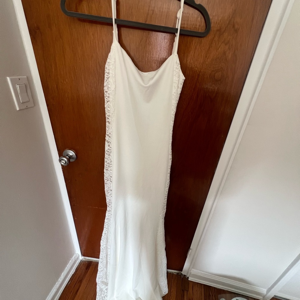 Lulu's White Backless Lace-Panel Spaghetti-Strap Gown - Picture 3 of 5
